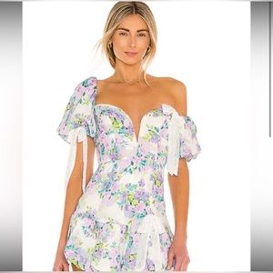 For Love & Lemons Purple and White floral dress with bow details